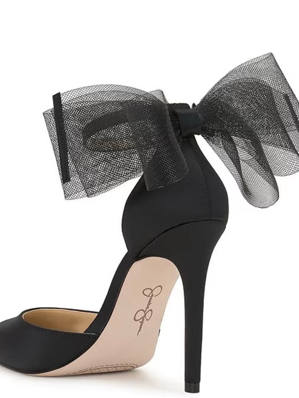 Jessica Simpson Black Pointed Toe Stiletto Pump with Tulle Ankle Bow - Picture 3 of 5